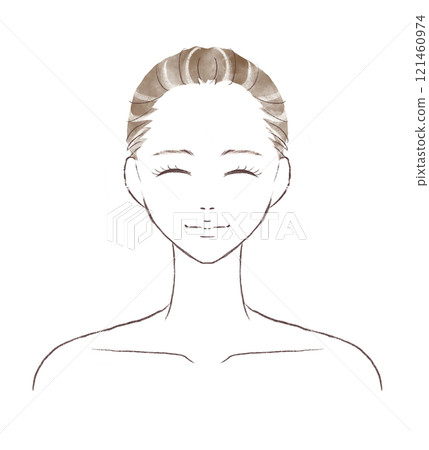 Watercolor illustration of a woman smiling and looking towards you Watercolor illustration of a woman smiling and looking towards you 121460974