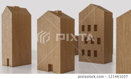 The wood house for property or real estate concept 3d rendering. 121461037