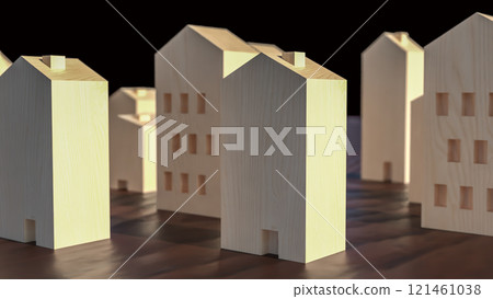 The wood house for property or real estate concept 3d rendering. 121461038