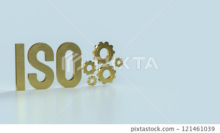 The Gold iso text and gear on white background 3d rendering. The Gold iso text and gear on white background 3d rendering. 121461039