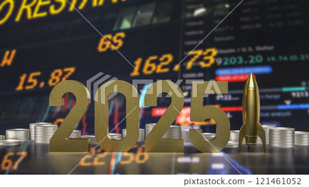 The 2025 Number and rocket for Business concept 3d rendering. 121461052