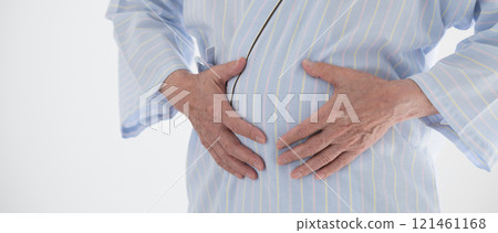 Man diagnosed with metabolic syndrome during company health check (no face) Man diagnosed with metabolic syndrome during company health check (no face) 121461168