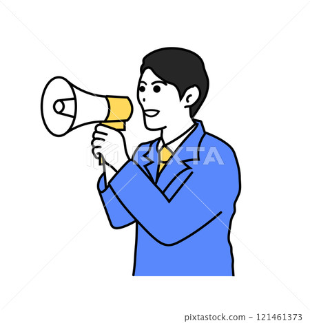 Illustration of a man in a suit using a megaphone Illustration of a man in a suit using a megaphone 121461373