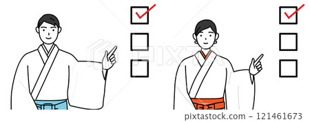 神社祭司和巫女指著清單 121461673