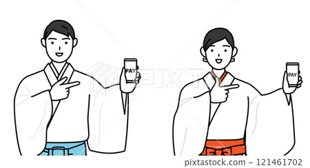 神父和巫女建議使用智慧型手機進行無現金線上支付 121461702