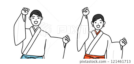 The shrine priest and shrine maiden jumping with joy and ease 121461713