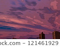 Orange, blue and purple sunset sky and buildings 121461929