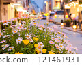 Beautiful flowers planted along the road, evening 121461931