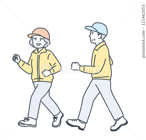老年夫婦走路的插圖素材 121462053