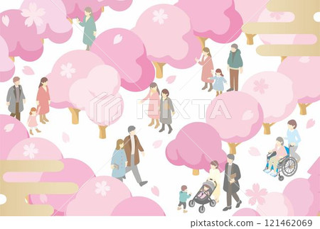 Isometric people, family, children, spring, cherry blossom viewing, cherry blossom, background, illustration material Isometric people, family, children, spring, cherry blossom viewing, cherry blossom, background, illustration material 121462069