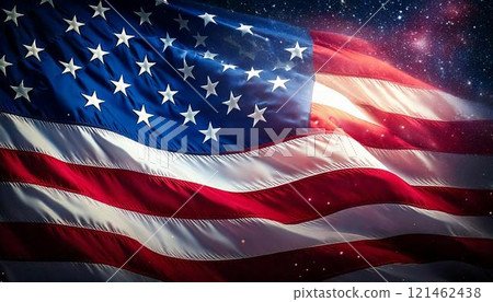 Close-up of a fluttering American flag with space as a backdrop Close-up of a fluttering American flag with space as a backdrop 121462438