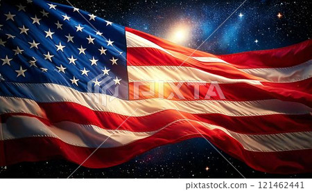 Close-up of a fluttering American flag with space as a backdrop Close-up of a fluttering American flag with space as a backdrop 121462441