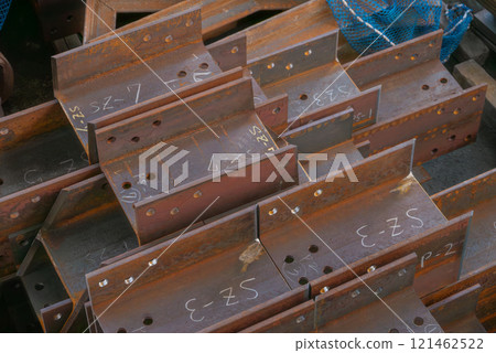 H-beams delivered to the construction site 121462522