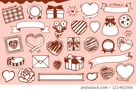 Valentine's Day chocolate, hearts, ribbons, and presents - cute hand-drawn illustrations and frame vector material Valentine's Day chocolate, hearts, ribbons, and presents - cute hand-drawn illustrations and frame vector material 121462560