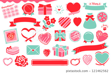 情人節巧克力、心形、緞帶、禮物的可愛手寫插畫和邊框向量素材 情人節巧克力、心形、緞帶、禮物的可愛手寫插畫和邊框向量素材 121462562
