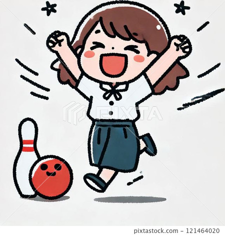 一個女孩很高興在保齡球比賽中獲勝的插圖 一個女孩很高興在保齡球比賽中獲勝的插圖 121464020