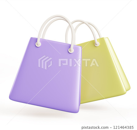 3d shopping bags isolated render cartoon icon. Realistic purple and green paper packages with handle for purchase, gift, delivery, fashion shop, store website design, discount or sale. 3D illustration 3d shopping bags isolated render cartoon icon. Realistic purple and green paper packages with handle for purchase, gift, delivery, fashion shop, store website design, discount or sale. 3D illustration 121464385