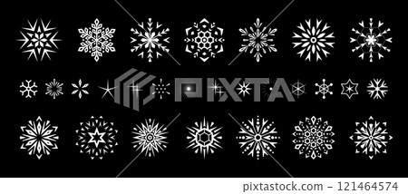 Snowflakes icon collection. Graphic modern black and white ornament Snowflakes icon collection. Graphic modern black and white ornament 121464574