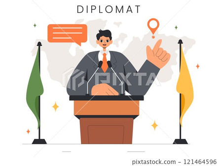 Diplomat Profession Vector Illustration Featuring International Negotiations and Agreement Signing for Worldwide Representation of Countries 121464596