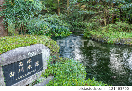熊本縣阿蘇市，著名的白川水源，水色秀麗 121465700