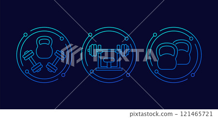 Gym and workout icons in linear design 121465721