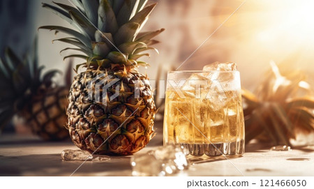 Pineapple cocktail. Summer refreshing tropical drink. Generative AI 121466050