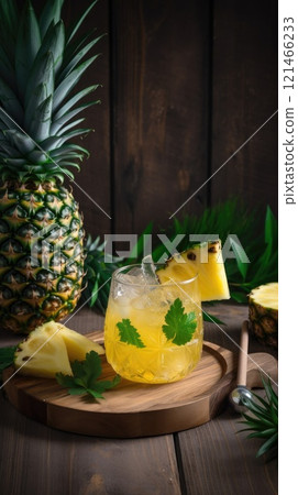 Pineapple cocktail. Summer refreshing tropical drink. Generative AI 121466233