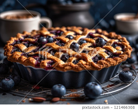 Traditional homemade american blueberry pie. Generative AI 121466308