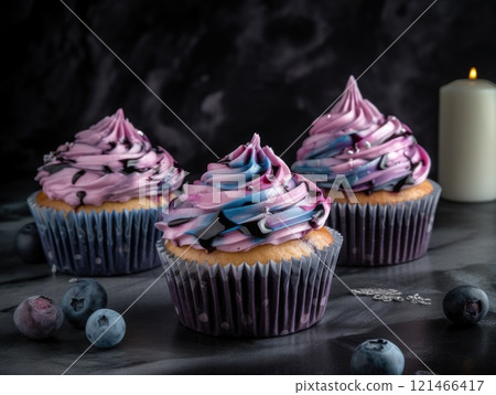 Homemade beautiful blueberry cupcakes. Generative AI Homemade beautiful blueberry cupcakes. Generative AI 121466417