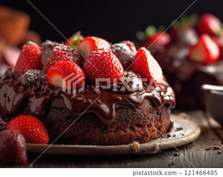 Chocolate cake with fresh strawberries. Generative AI 121466485