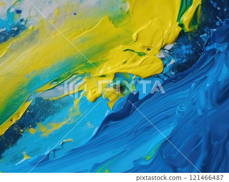 Abstract blue and yellow paint background. Acrylic texture background, Generative AI 121466487