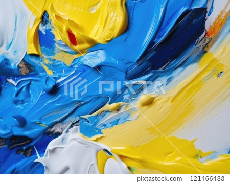 Abstract blue and yellow paint background. Acrylic texture background, Generative AI 121466488