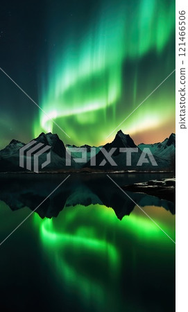 Beautiful Northern Lights above mountain and river. Generative AI 121466506