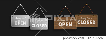 Closed and open door signs set Closed and open door signs set 121466597