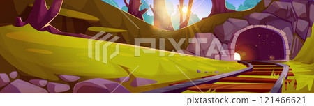 Railway tunnel entrance in mountain landscape. 121466621