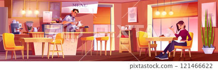 Coffee shop interior panoramic scene 121466622