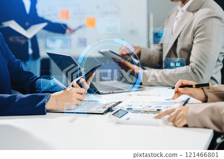 business team using chatbot in computer and tablet  smart intelligence Ai.Chat with AI Artificial Intelligence 121466801
