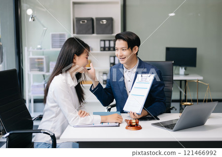 Business and Male lawyer or judge consult having team meeting with client, Law and Legal services concept.Customer service good cooperation ie 121466992