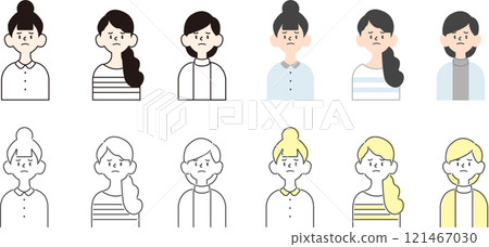 Simple female icon 4 patterns_troubled face 121467030