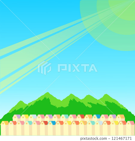 a view of summer with villages and mountains a view of summer with villages and mountains 121467171
