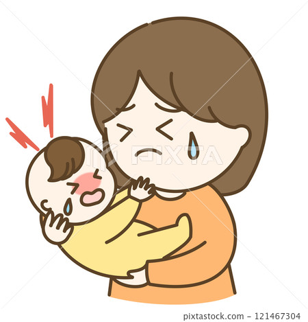 Illustration of a mother and a baby having a tantrum 121467304