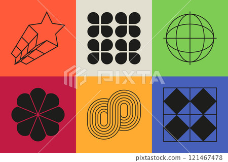 Retro prints and symbols - set of flat design style colorful illustrations Retro prints and symbols - set of flat design style colorful illustrations 121467478