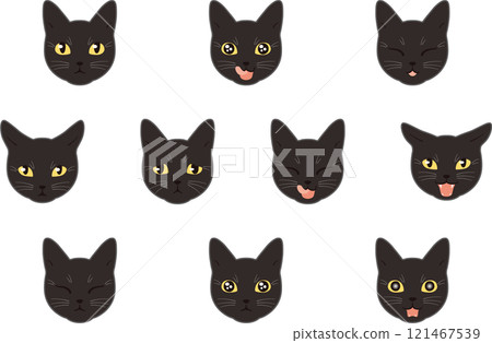 具有各種面部表情的貓，黑貓，可用輪廓 121467539