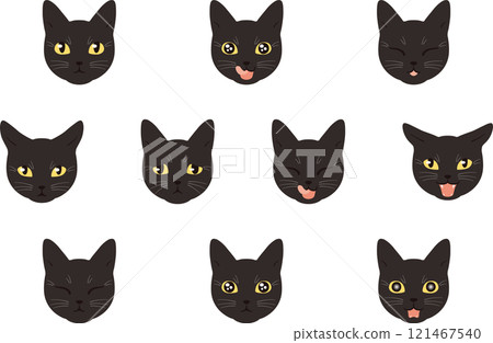 Cats with various expressions Black cat No outline 121467540