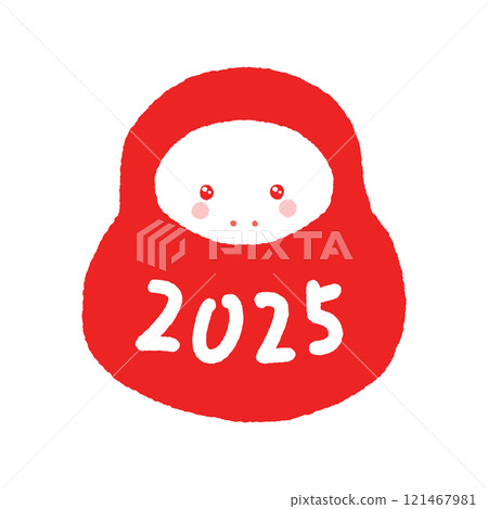 可愛的蛇穿著吉祥達摩服裝和字母2025-蛇年/2025年新年賀卡材料 121467981