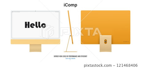 computer monitor yellow color with blank screen saver front, back and side view isolated on white background. realistic and detailed mockup of display for system unit. stock vector illustration computer monitor yellow color with blank screen saver front, back and side view isolated on white background. realistic and detailed mockup of display for system unit. stock vector illustration 121468406
