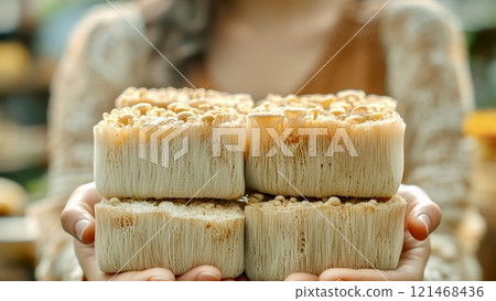 The concept of environmental conservation, growing environmentally friendly packaging from mycelium fungus 121468436