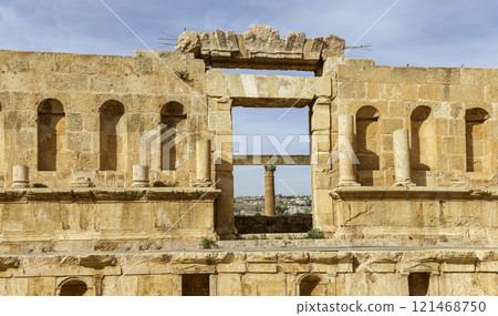 Roman ruins in the Jordanian city of Jerash (Gerasa of Antiquity), capital and largest city of Jerash Governorate, Jordan Roman ruins in the Jordanian city of Jerash (Gerasa of Antiquity), capital and largest city of Jerash Governorate, Jordan 121468750