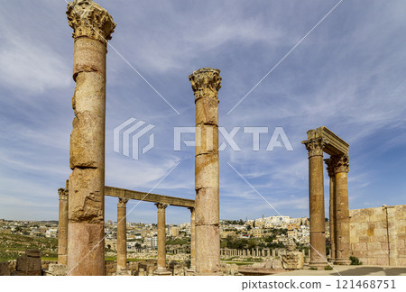 Roman ruins in the Jordanian city of Jerash (Gerasa of Antiquity), capital and largest city of Jerash Governorate, Jordan Roman ruins in the Jordanian city of Jerash (Gerasa of Antiquity), capital and largest city of Jerash Governorate, Jordan 121468751