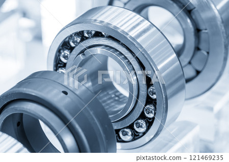 Close up scene the ball bearing parts in the light blue scene. 121469235
